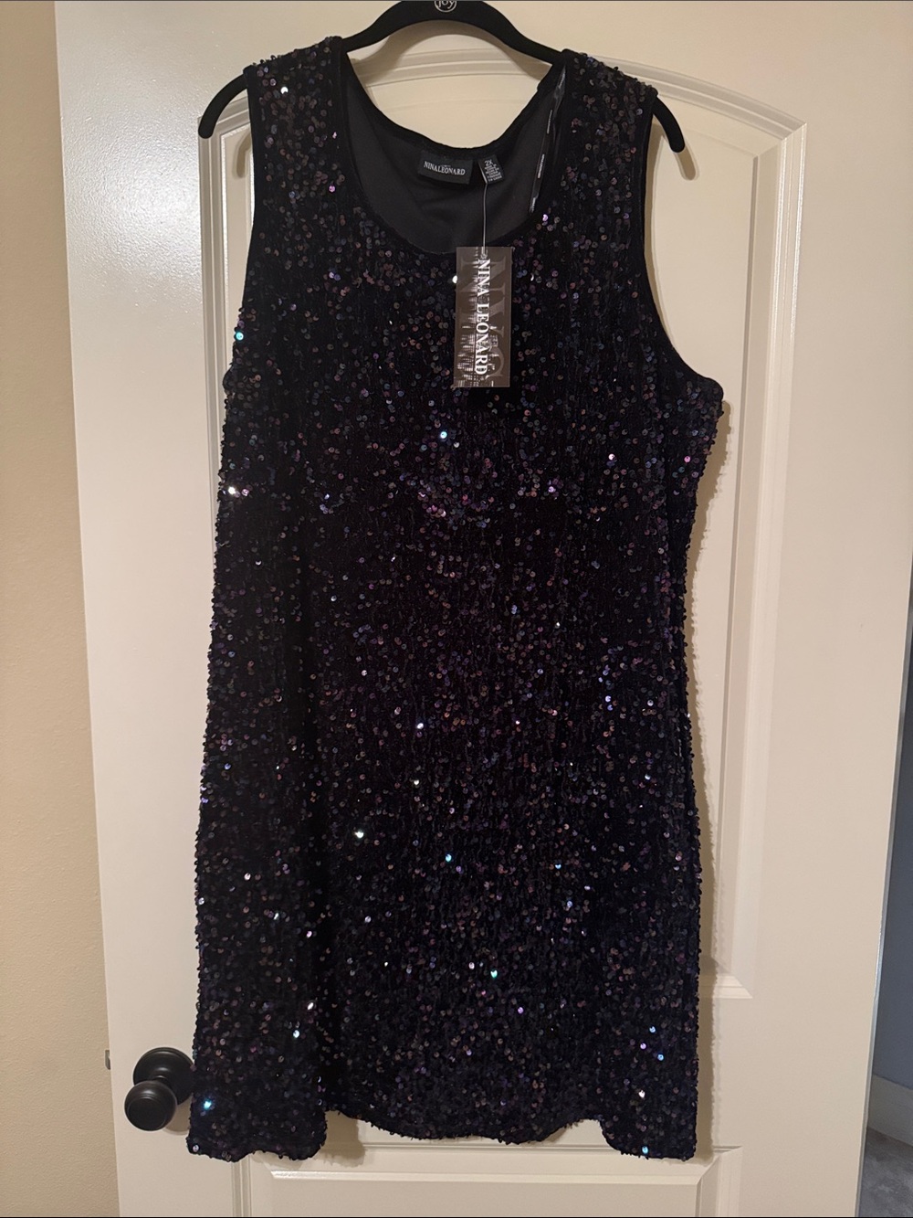 Nina Leonard Black Sequin Sleeveless Tank Style Dress